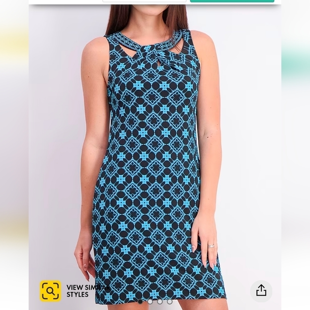 Magnolia Grace Blue & Black Geometric Dress Size Small Cutout Shift Dress